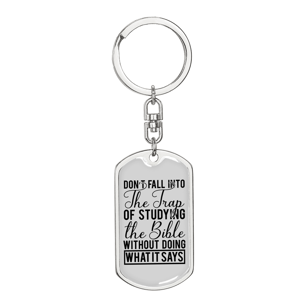Studying The Bible Keychain Stainless Steel or 18k Gold Dog Tag Keyring-Express Your Love Gifts