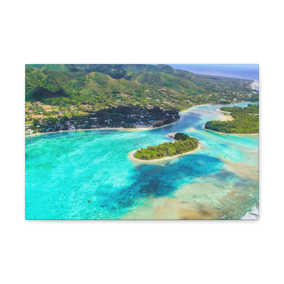 Stunning Breathtaking Island Scene Beautiful Clear Turquoise Water Beauty Nature Scene Green Mountains Wall Art Ready to Hang Unframed-Express Your Love Gifts
