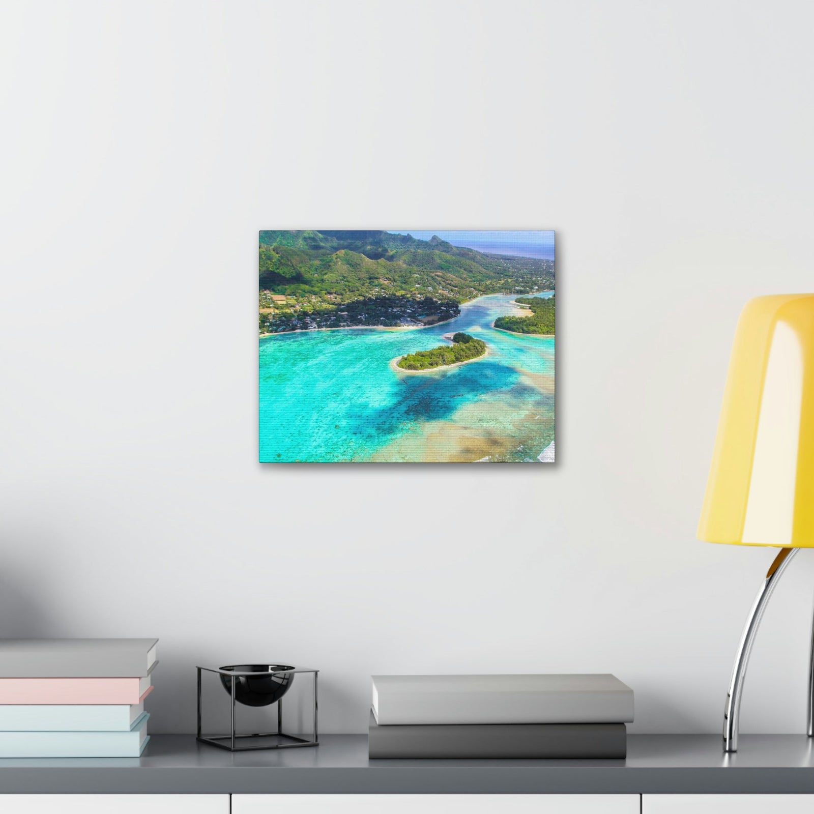 Stunning Breathtaking Island Scene Beautiful Clear Turquoise Water Beauty Nature Scene Green Mountains Wall Art Ready to Hang Unframed-Express Your Love Gifts