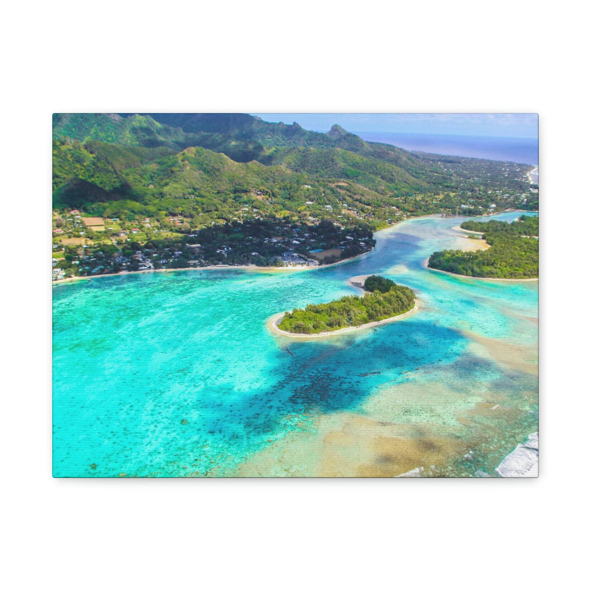 Stunning Breathtaking Island Scene Beautiful Clear Turquoise Water Beauty Nature Scene Green Mountains Wall Art Ready to Hang Unframed-Express Your Love Gifts