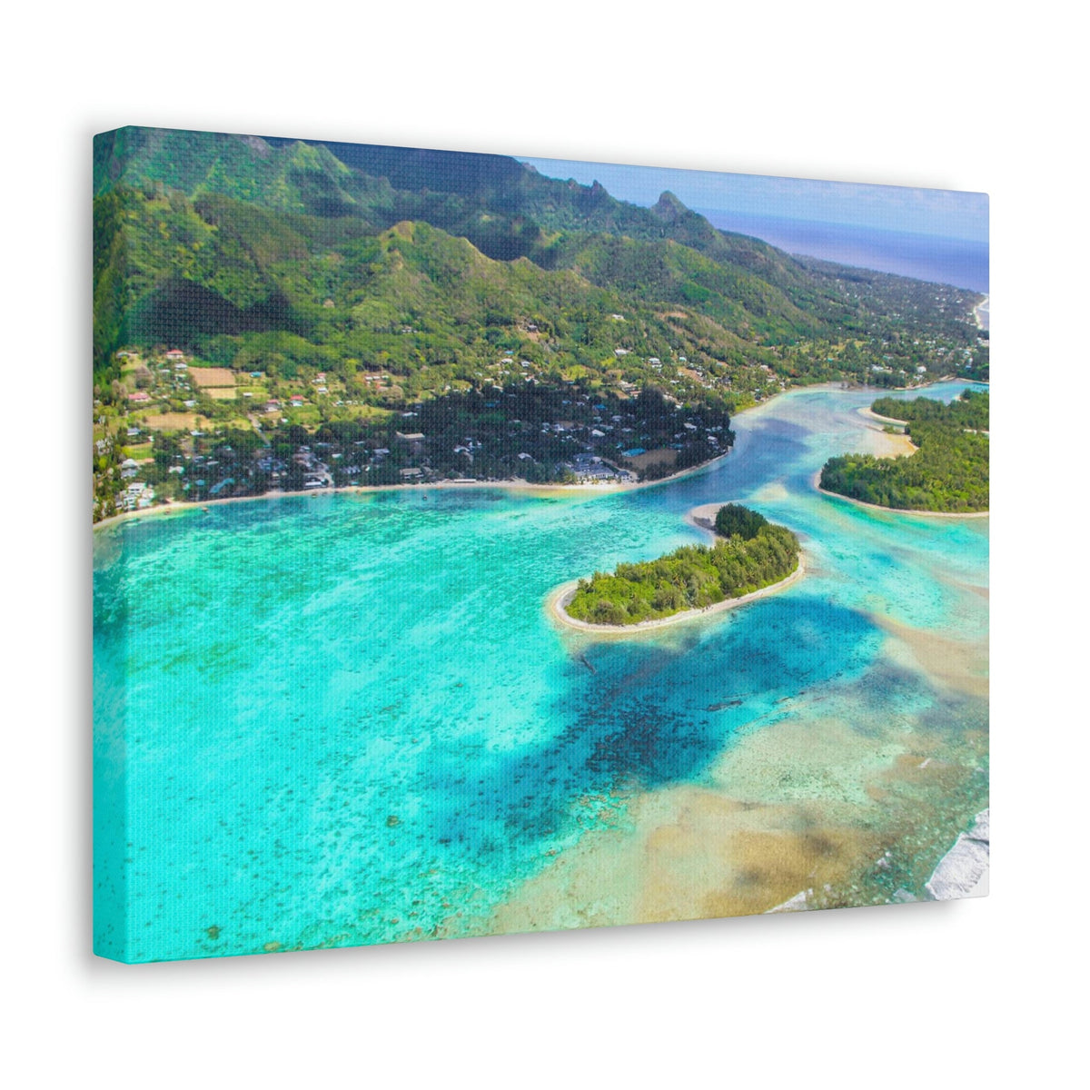 Stunning Breathtaking Island Scene Beautiful Clear Turquoise Water Beauty Nature Scene Green Mountains Wall Art Ready to Hang Unframed-Express Your Love Gifts