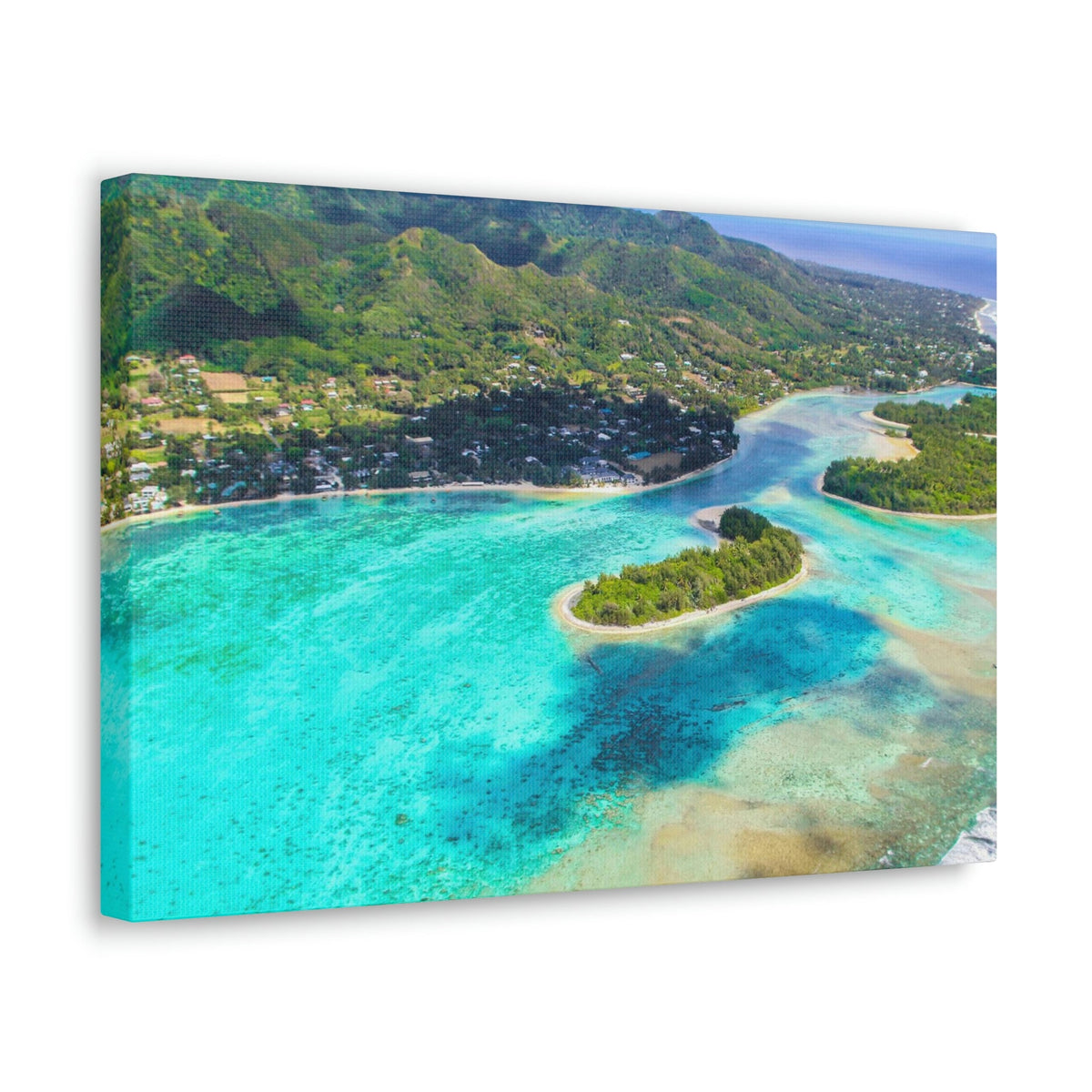 Stunning Breathtaking Island Scene Beautiful Clear Turquoise Water Beauty Nature Scene Green Mountains Wall Art Ready to Hang Unframed-Express Your Love Gifts