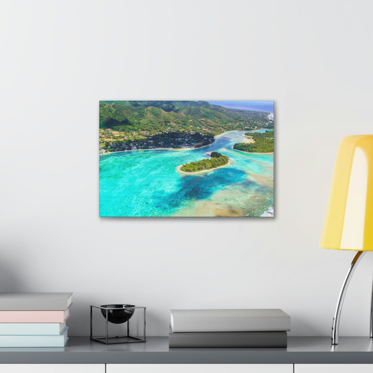 Stunning Breathtaking Island Scene Beautiful Clear Turquoise Water Beauty Nature Scene Green Mountains Wall Art Ready to Hang Unframed-Express Your Love Gifts