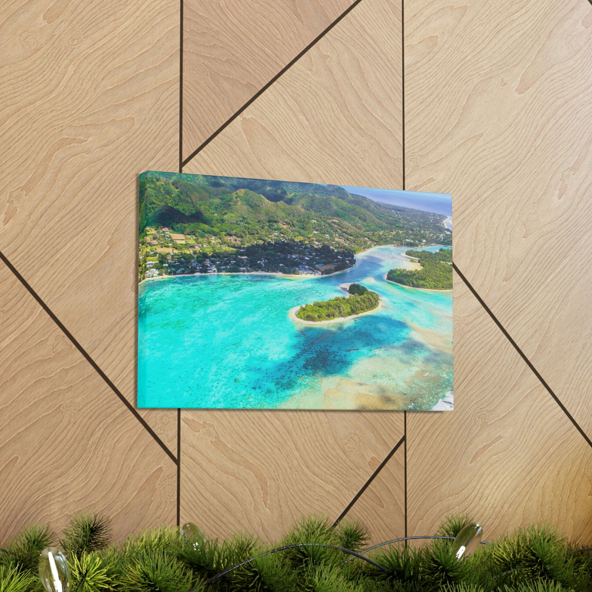 Stunning Breathtaking Island Scene Beautiful Clear Turquoise Water Beauty Nature Scene Green Mountains Wall Art Ready to Hang Unframed-Express Your Love Gifts