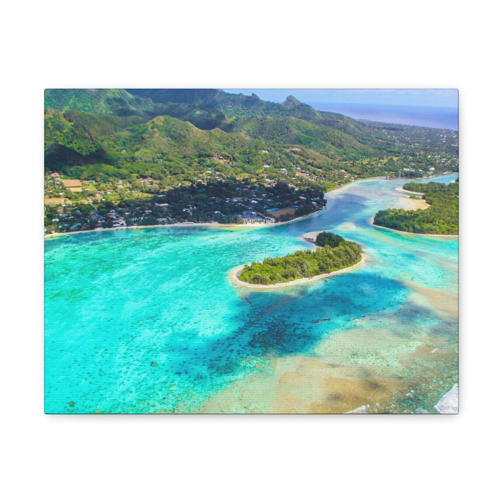 Stunning Breathtaking Island Scene Beautiful Clear Turquoise Water Beauty Nature Scene Green Mountains Wall Art Ready to Hang Unframed-Express Your Love Gifts