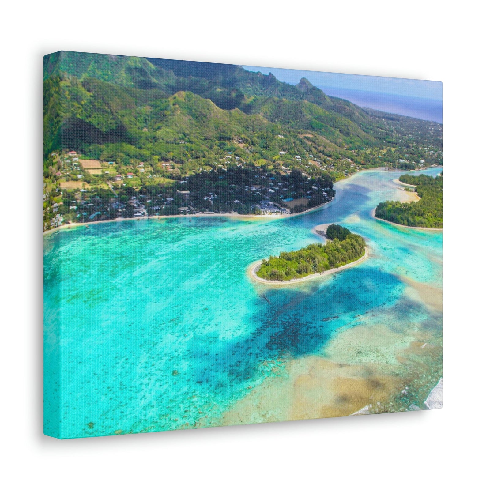 Stunning Breathtaking Island Scene Beautiful Clear Turquoise Water Beauty Nature Scene Green Mountains Wall Art Ready to Hang Unframed-Express Your Love Gifts