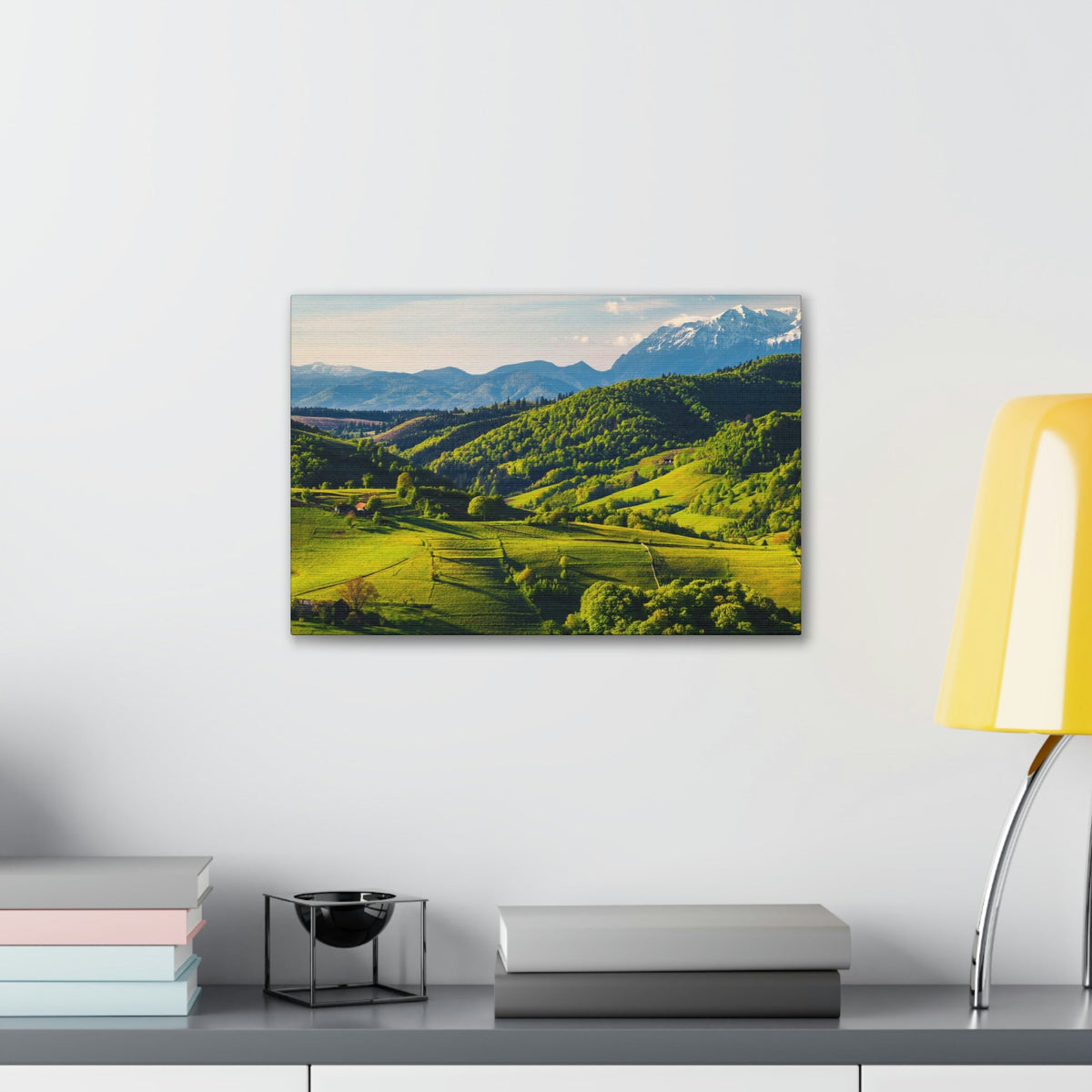 Stunning Spring at the Countryside Scene Beautiful Marvelous and Fabulous Hill Beauty Nature Scene Green Fields and Snowy Mountain Wall Art Ready to Hang Unframed-Express Your Love Gifts