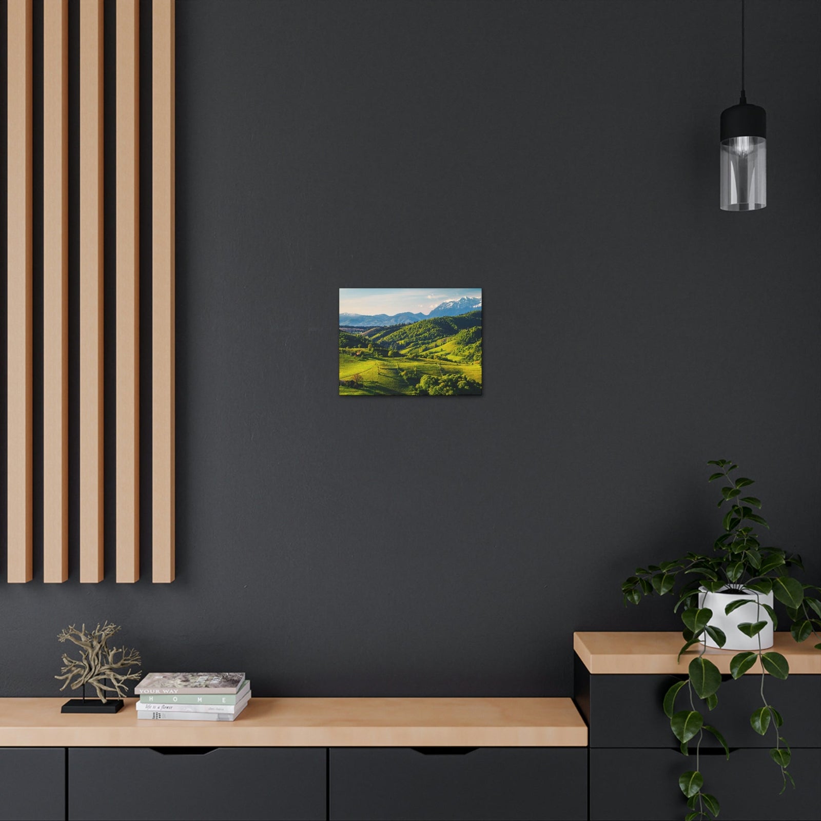 Stunning Spring at the Countryside Scene Beautiful Marvelous and Fabulous Hill Beauty Nature Scene Green Fields and Snowy Mountain Wall Art Ready to Hang Unframed-Express Your Love Gifts