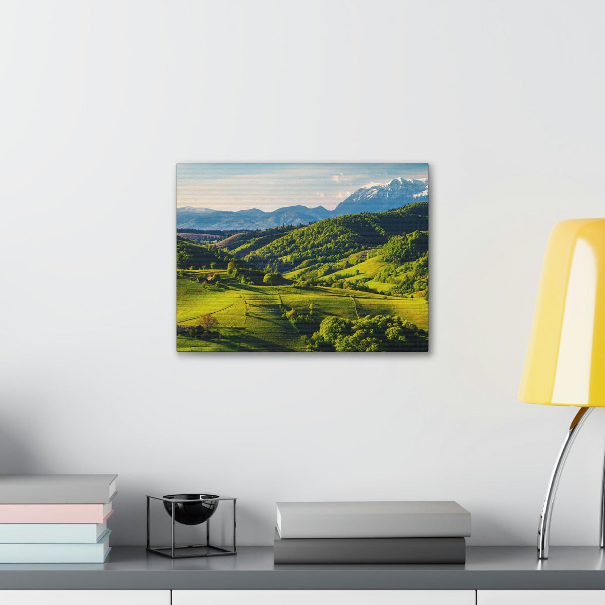 Stunning Spring at the Countryside Scene Beautiful Marvelous and Fabulous Hill Beauty Nature Scene Green Fields and Snowy Mountain Wall Art Ready to Hang Unframed-Express Your Love Gifts