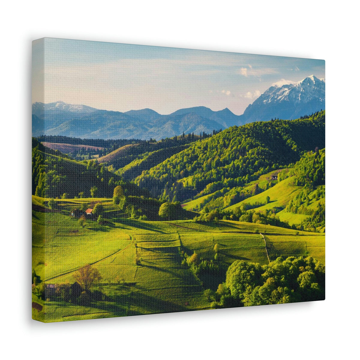 Stunning Spring at the Countryside Scene Beautiful Marvelous and Fabulous Hill Beauty Nature Scene Green Fields and Snowy Mountain Wall Art Ready to Hang Unframed-Express Your Love Gifts