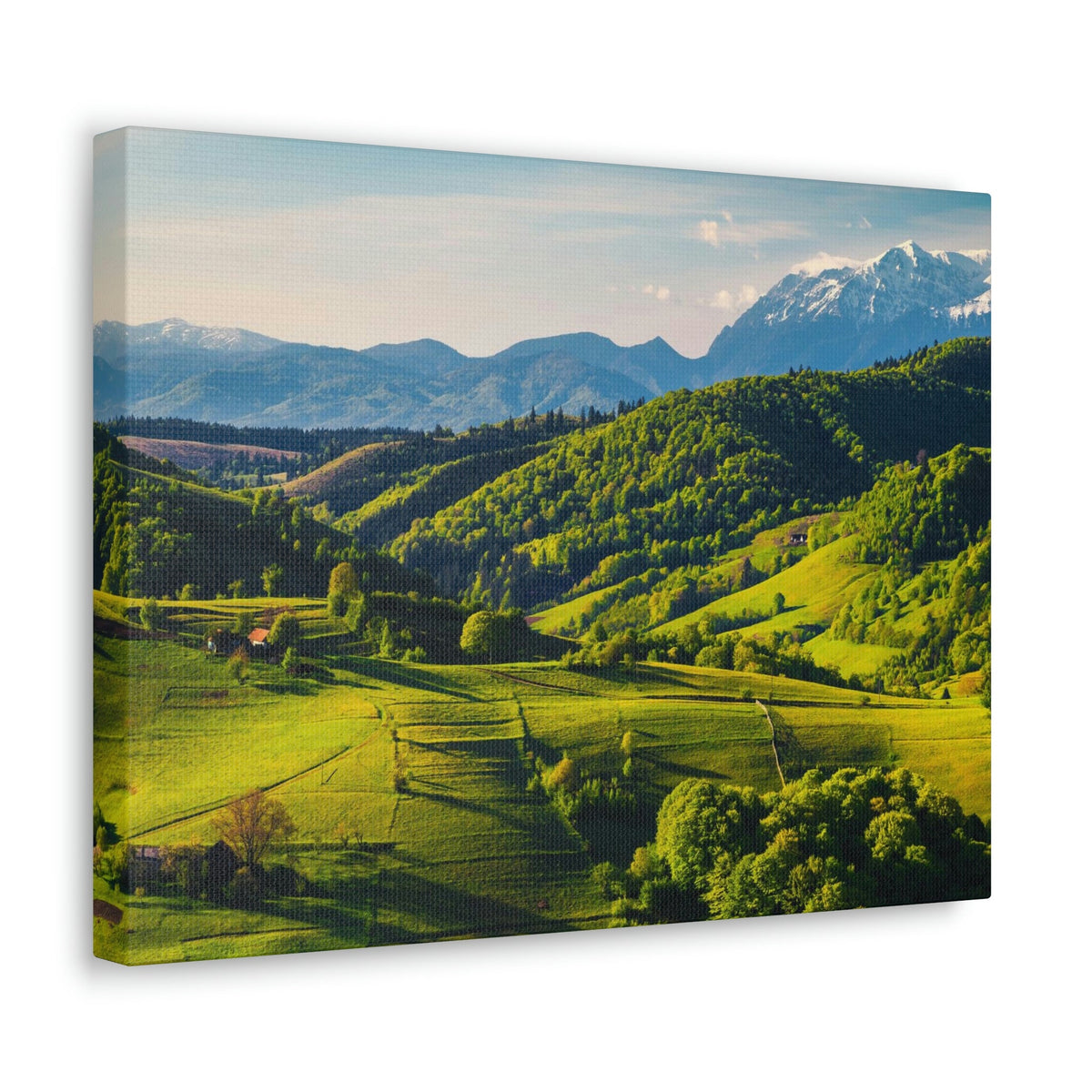Stunning Spring at the Countryside Scene Beautiful Marvelous and Fabulous Hill Beauty Nature Scene Green Fields and Snowy Mountain Wall Art Ready to Hang Unframed-Express Your Love Gifts