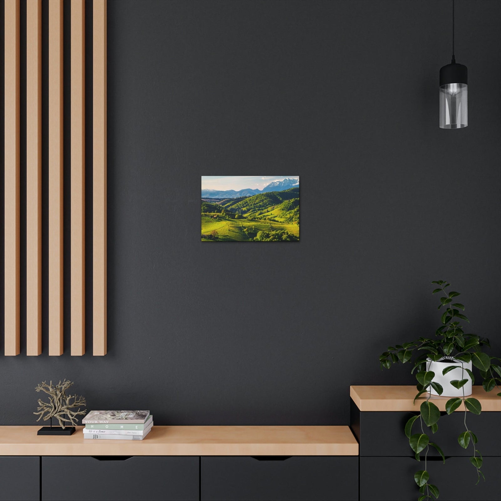 Stunning Spring at the Countryside Scene Beautiful Marvelous and Fabulous Hill Beauty Nature Scene Green Fields and Snowy Mountain Wall Art Ready to Hang Unframed-Express Your Love Gifts