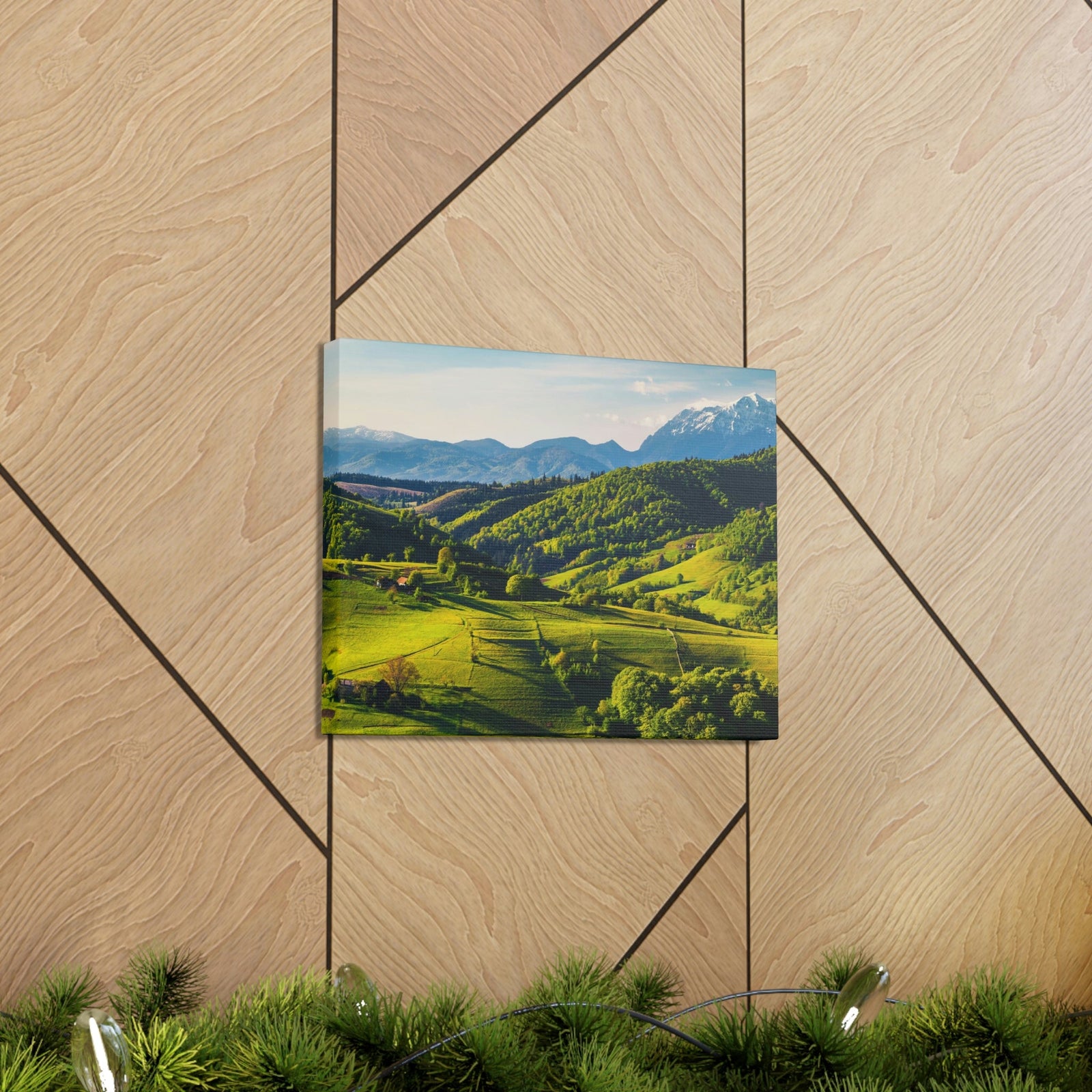 Stunning Spring at the Countryside Scene Beautiful Marvelous and Fabulous Hill Beauty Nature Scene Green Fields and Snowy Mountain Wall Art Ready to Hang Unframed-Express Your Love Gifts