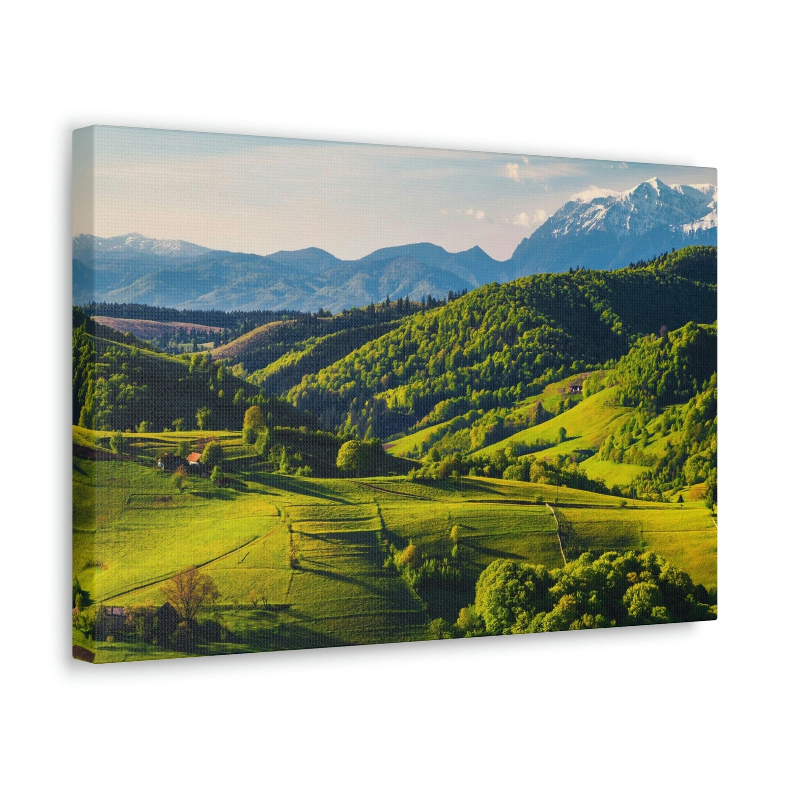 Stunning Spring at the Countryside Scene Beautiful Marvelous and Fabulous Hill Beauty Nature Scene Green Fields and Snowy Mountain Wall Art Ready to Hang Unframed-Express Your Love Gifts