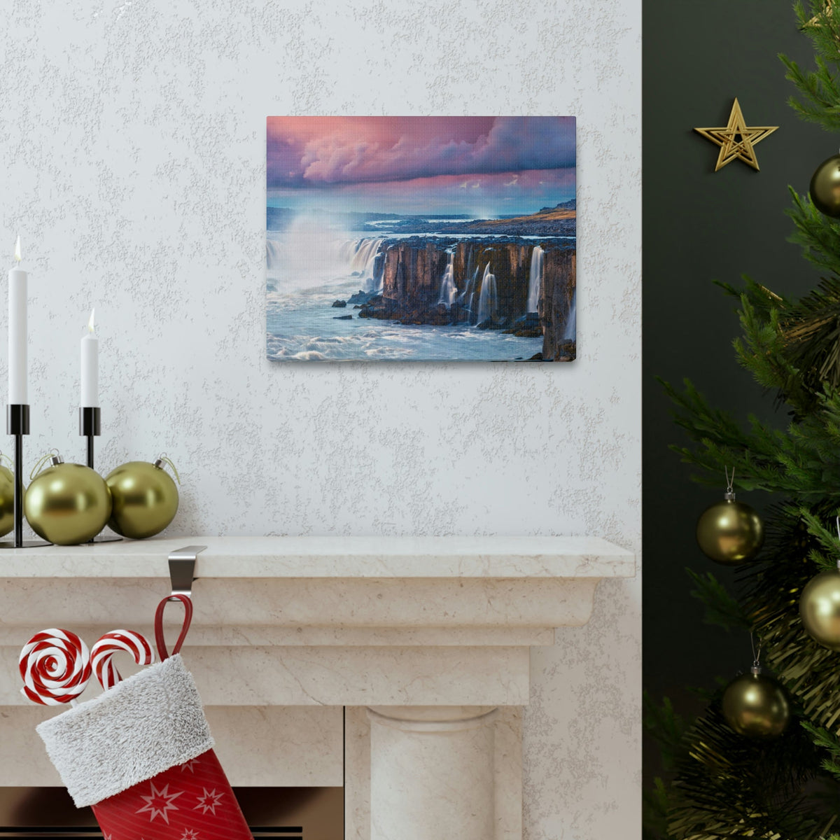 Stunning Sunrise Scene Beautiful Colorful Summer Landscape Beauty Nature Scene Wonderful River and Falls Wall Art Ready to Hang Unframed-Express Your Love Gifts