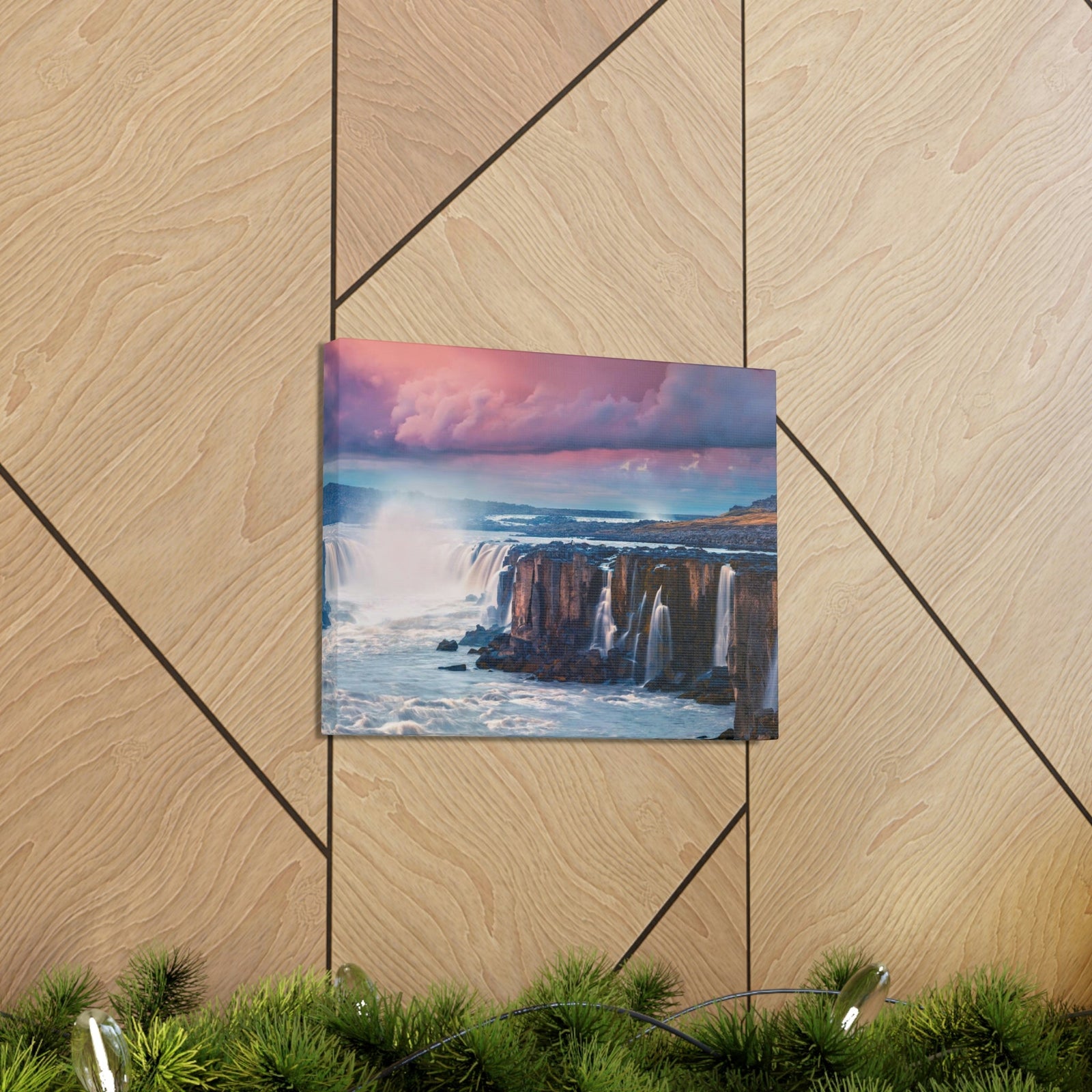Stunning Sunrise Scene Beautiful Colorful Summer Landscape Beauty Nature Scene Wonderful River and Falls Wall Art Ready to Hang Unframed-Express Your Love Gifts