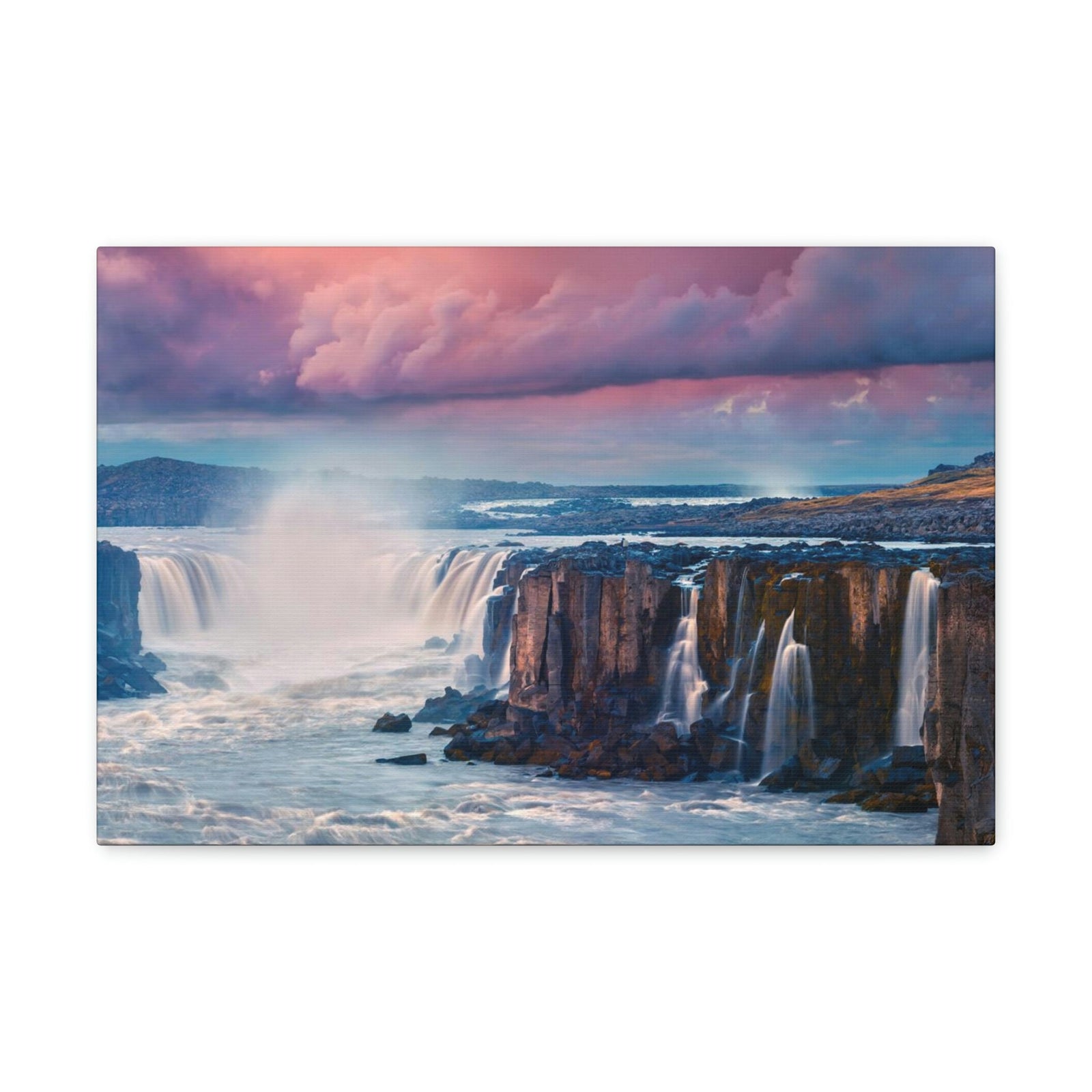 Stunning Sunrise Scene Beautiful Colorful Summer Landscape Beauty Nature Scene Wonderful River and Falls Wall Art Ready to Hang Unframed-Express Your Love Gifts