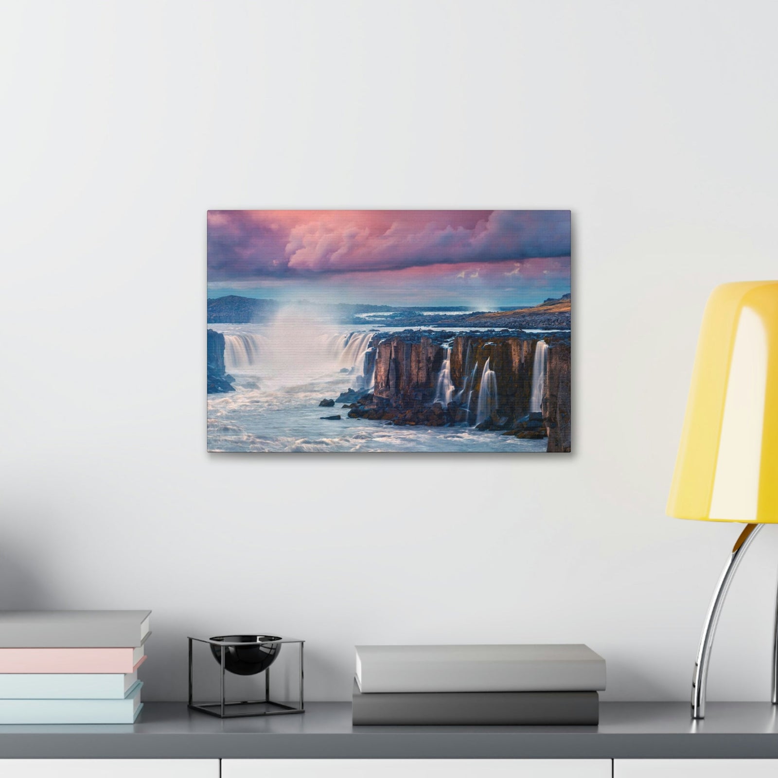 Stunning Sunrise Scene Beautiful Colorful Summer Landscape Beauty Nature Scene Wonderful River and Falls Wall Art Ready to Hang Unframed-Express Your Love Gifts