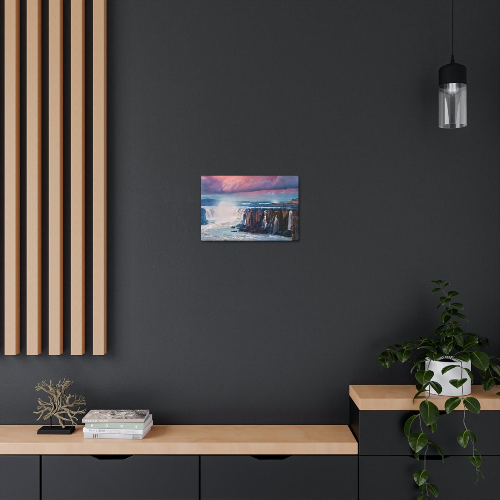 Stunning Sunrise Scene Beautiful Colorful Summer Landscape Beauty Nature Scene Wonderful River and Falls Wall Art Ready to Hang Unframed-Express Your Love Gifts