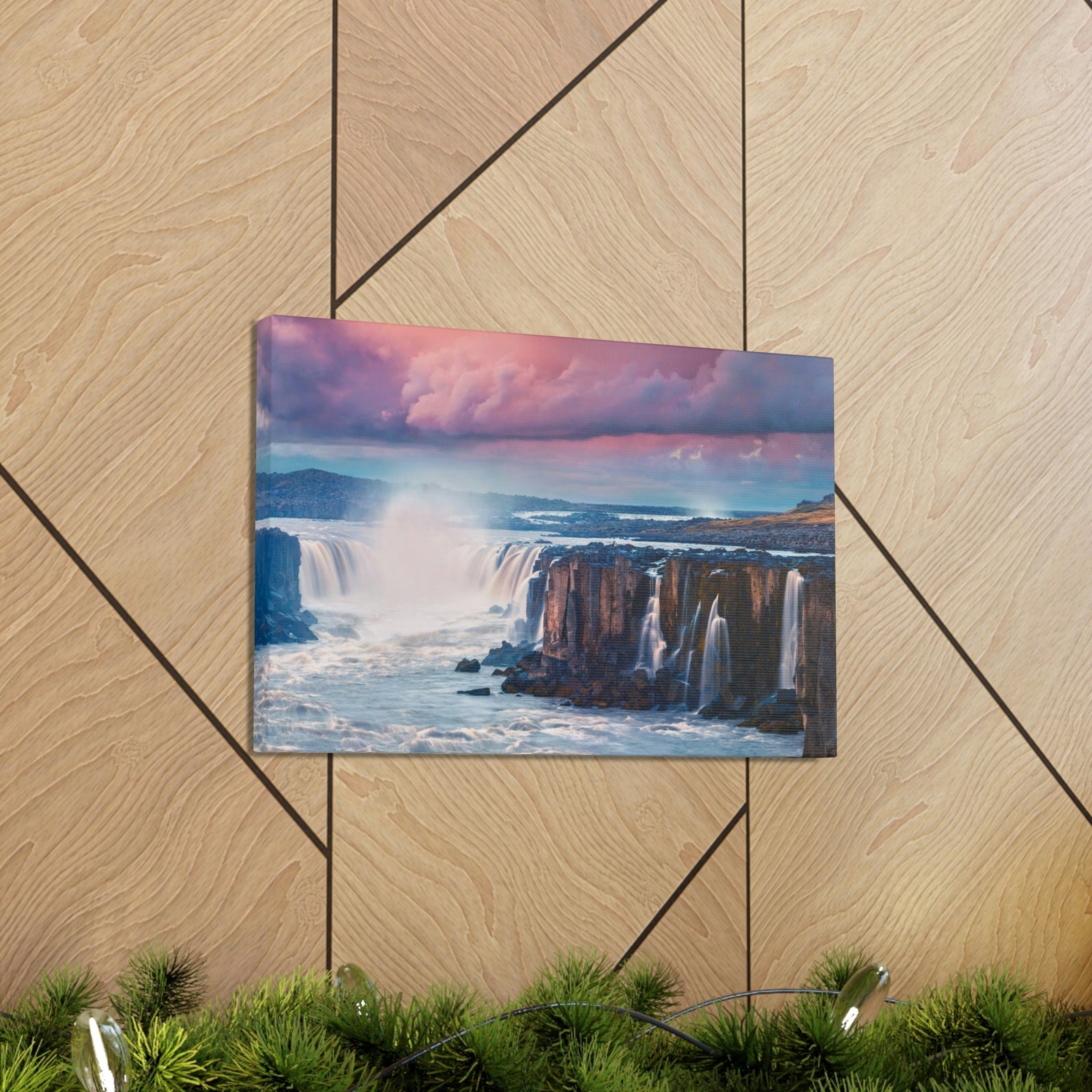 Stunning Sunrise Scene Beautiful Colorful Summer Landscape Beauty Nature Scene Wonderful River and Falls Wall Art Ready to Hang Unframed-Express Your Love Gifts