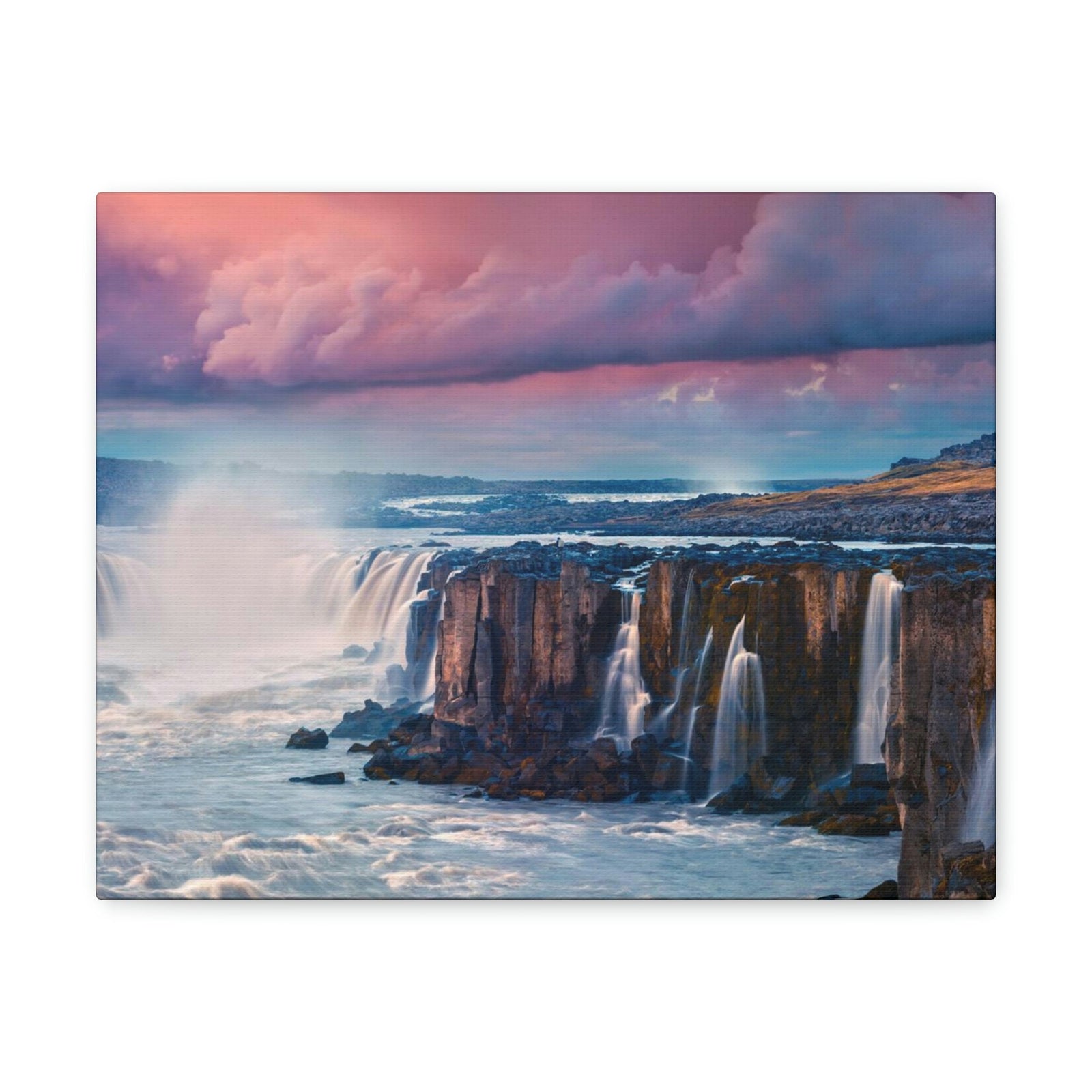 Stunning Sunrise Scene Beautiful Colorful Summer Landscape Beauty Nature Scene Wonderful River and Falls Wall Art Ready to Hang Unframed-Express Your Love Gifts