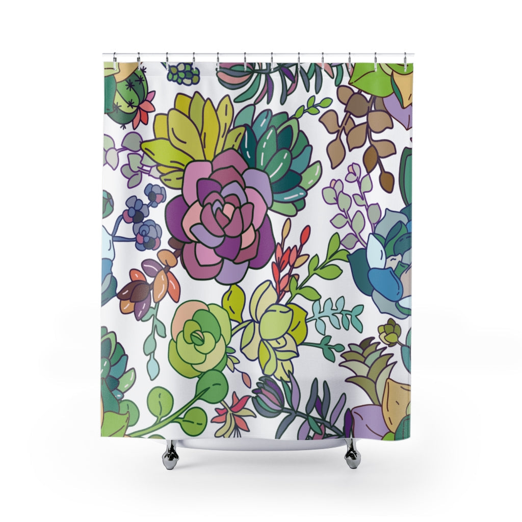 Succulent Seamless Pattern Stylish Design 71" x 74" Elegant Waterproof Shower Curtain for a Spa-like Bathroom Paradise Exceptional Craftsmanship-Express Your Love Gifts
