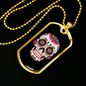 Sugar Skull Flowers Necklace Stainless Steel or 18k Gold Dog Tag 24" Chain-Express Your Love Gifts