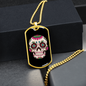 Sugar Skull Flowers Necklace Stainless Steel or 18k Gold Dog Tag 24" Chain-Express Your Love Gifts