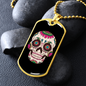 Sugar Skull Flowers Necklace Stainless Steel or 18k Gold Dog Tag 24" Chain-Express Your Love Gifts