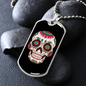 Sugar Skull Flowers Necklace Stainless Steel or 18k Gold Dog Tag 24" Chain-Express Your Love Gifts