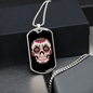 Sugar Skull Flowers Necklace Stainless Steel or 18k Gold Dog Tag 24" Chain-Express Your Love Gifts
