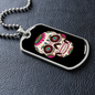 Sugar Skull Flowers Necklace Stainless Steel or 18k Gold Dog Tag 24" Chain-Express Your Love Gifts