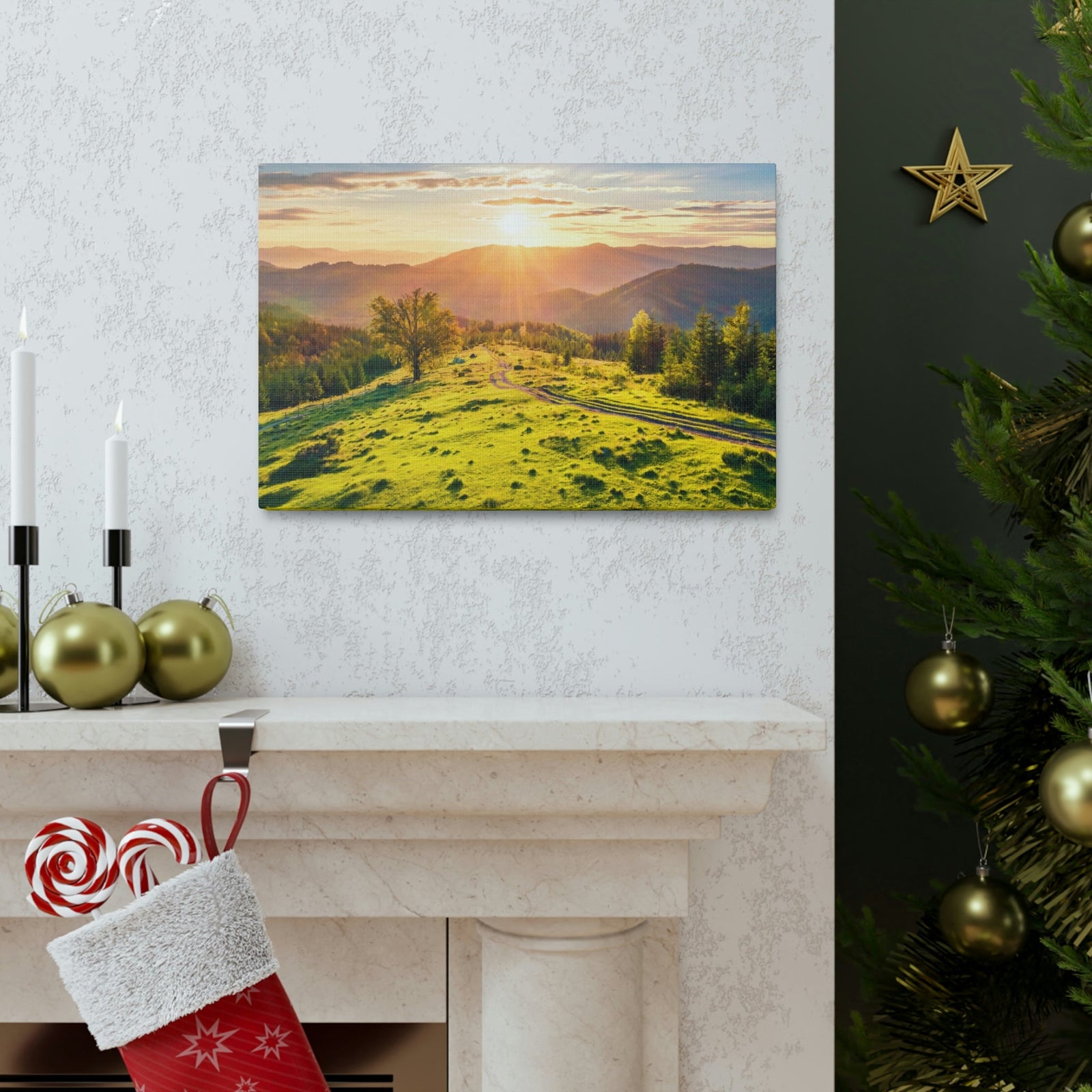 Sunrise Mountain Valley Scene Beautiful Fabulous Summer Beauty Nature Scene Carpathian Mountains Wall Art Ready to Hang Unframed-Express Your Love Gifts