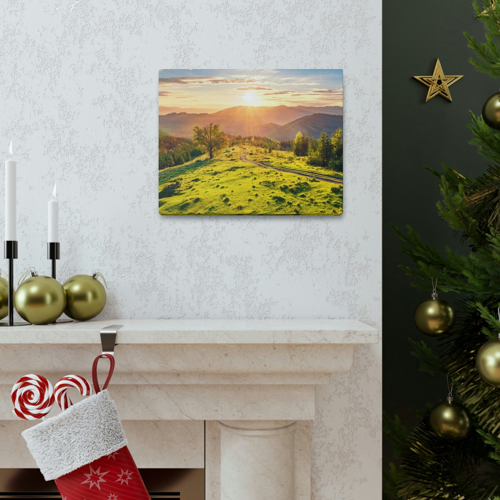 Sunrise Mountain Valley Scene Beautiful Fabulous Summer Beauty Nature Scene Carpathian Mountains Wall Art Ready to Hang Unframed-Express Your Love Gifts