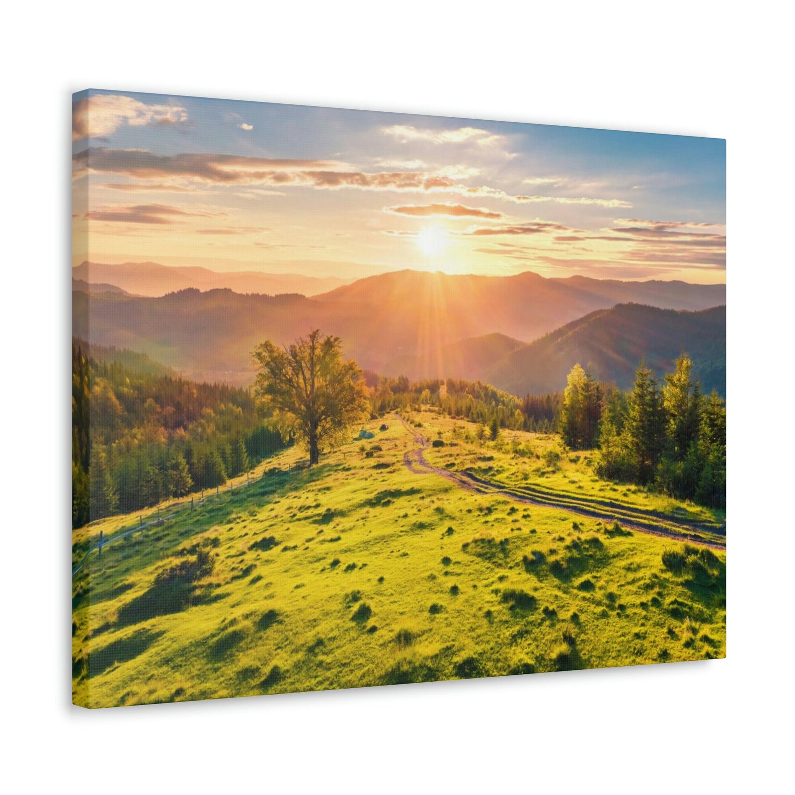 Sunrise Mountain Valley Scene Beautiful Fabulous Summer Beauty Nature Scene Carpathian Mountains Wall Art Ready to Hang Unframed-Express Your Love Gifts
