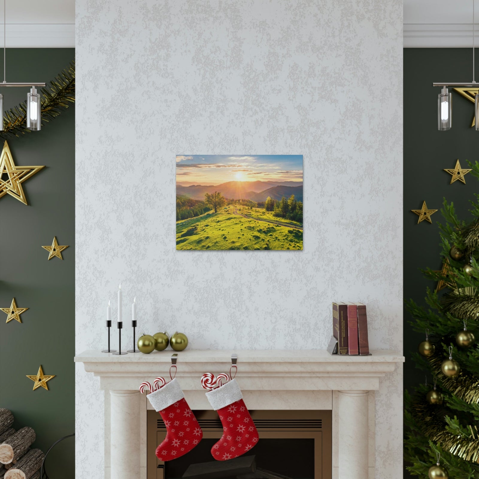 Sunrise Mountain Valley Scene Beautiful Fabulous Summer Beauty Nature Scene Carpathian Mountains Wall Art Ready to Hang Unframed-Express Your Love Gifts