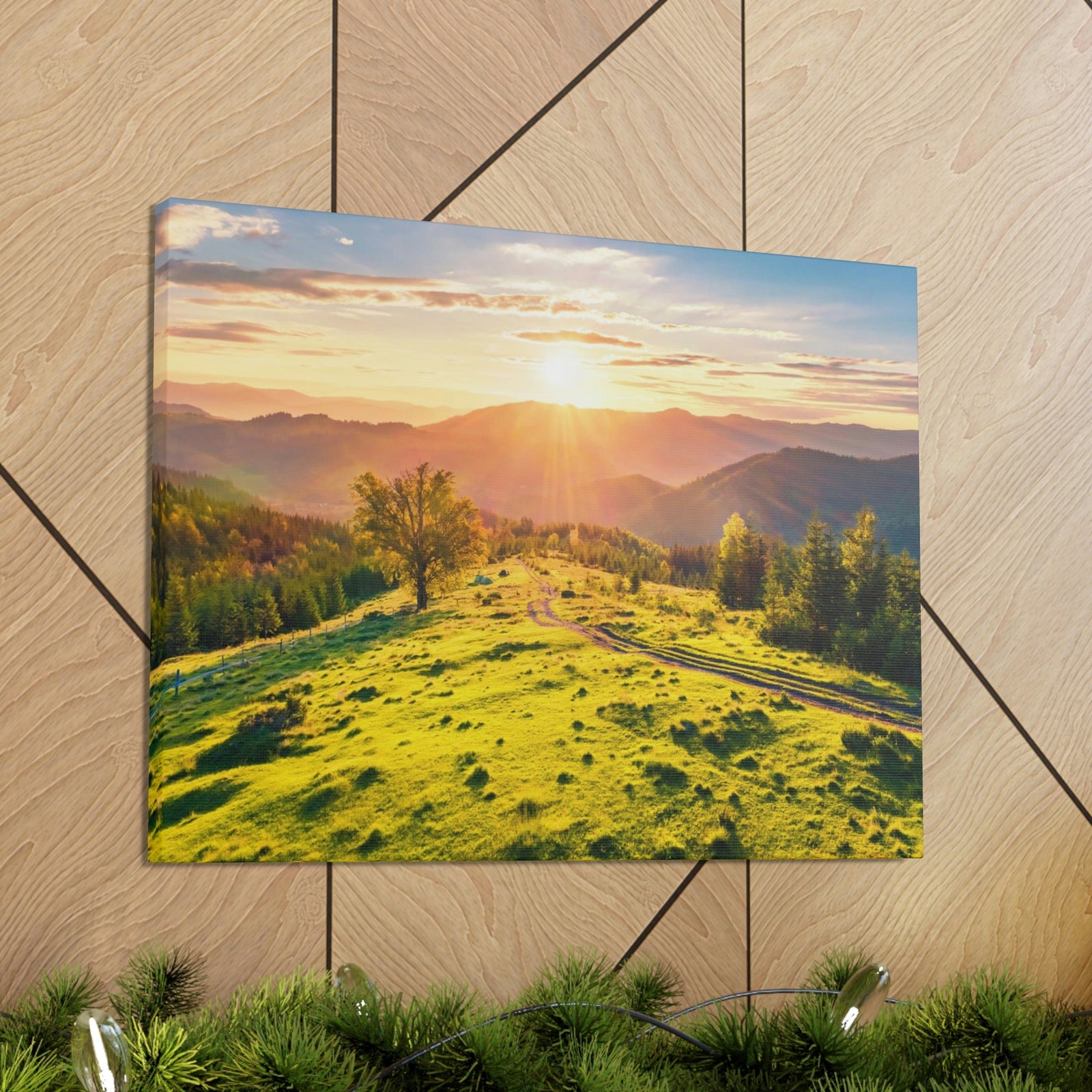 Sunrise Mountain Valley Scene Beautiful Fabulous Summer Beauty Nature Scene Carpathian Mountains Wall Art Ready to Hang Unframed-Express Your Love Gifts