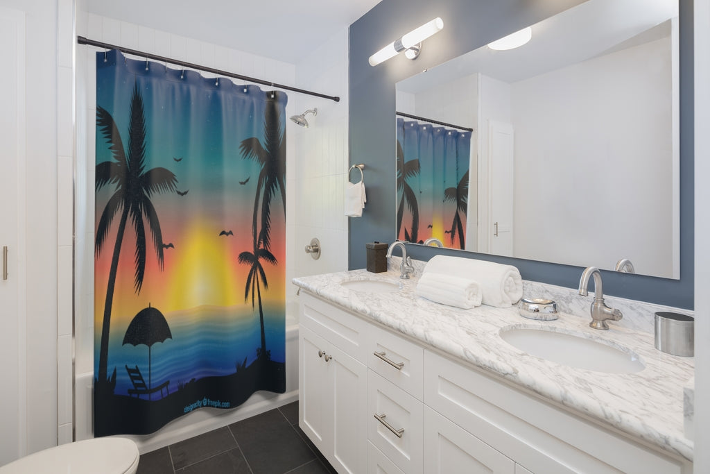 Sunset Plam Trees Stylish Design 71" x 74" Elegant Waterproof Shower Curtain for a Spa-like Bathroom Paradise Exceptional Craftsmanship-Express Your Love Gifts