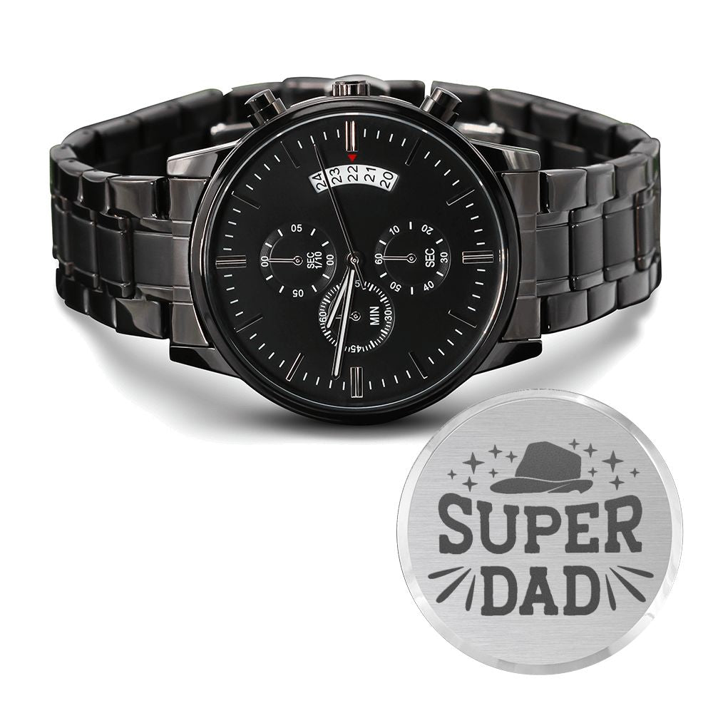 Super Dad Engraved Multifunction Analog Stainless Steel Chronograph Men's Watch W Copper Dial-Express Your Love Gifts