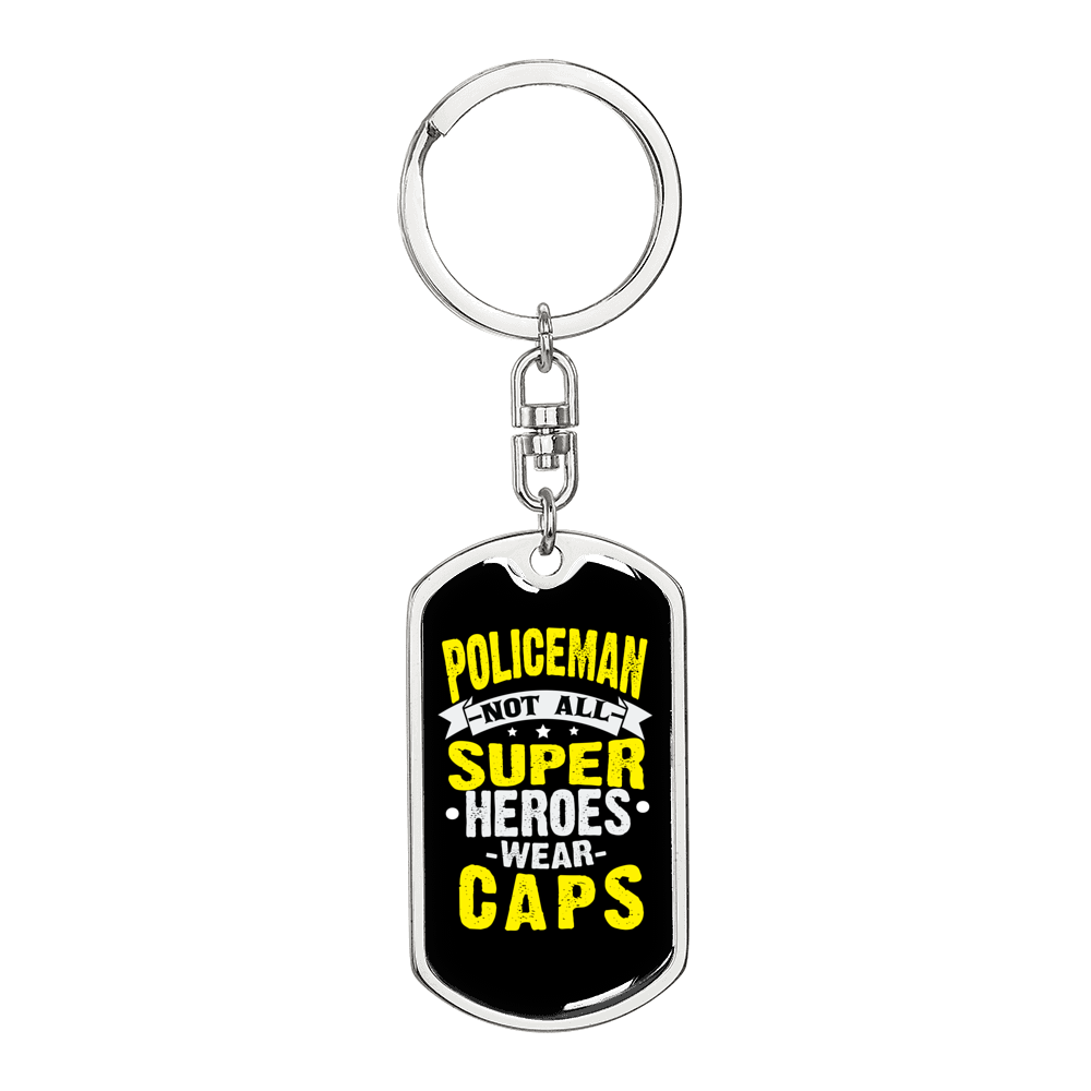 Super Heroes Wear Caps Keychain Stainless Steel or 18k Gold Dog Tag Keyring-Express Your Love Gifts