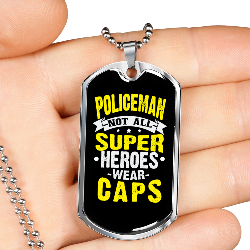 Super Heroes Wear Caps Necklace Stainless Steel or 18k Gold Dog Tag 24"-Express Your Love Gifts