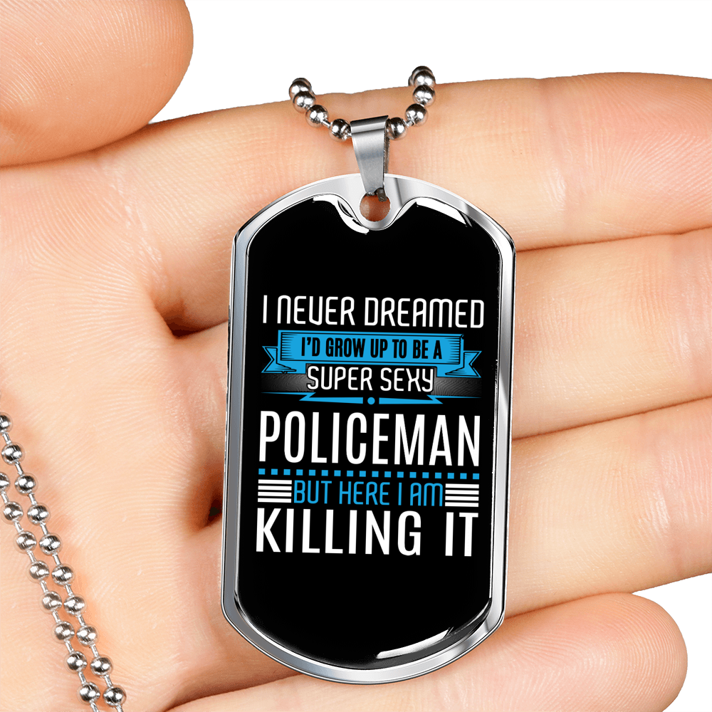 Super Sexy Policewoman Necklace Stainless Steel or 18k Gold Dog Tag 24"-Express Your Love Gifts