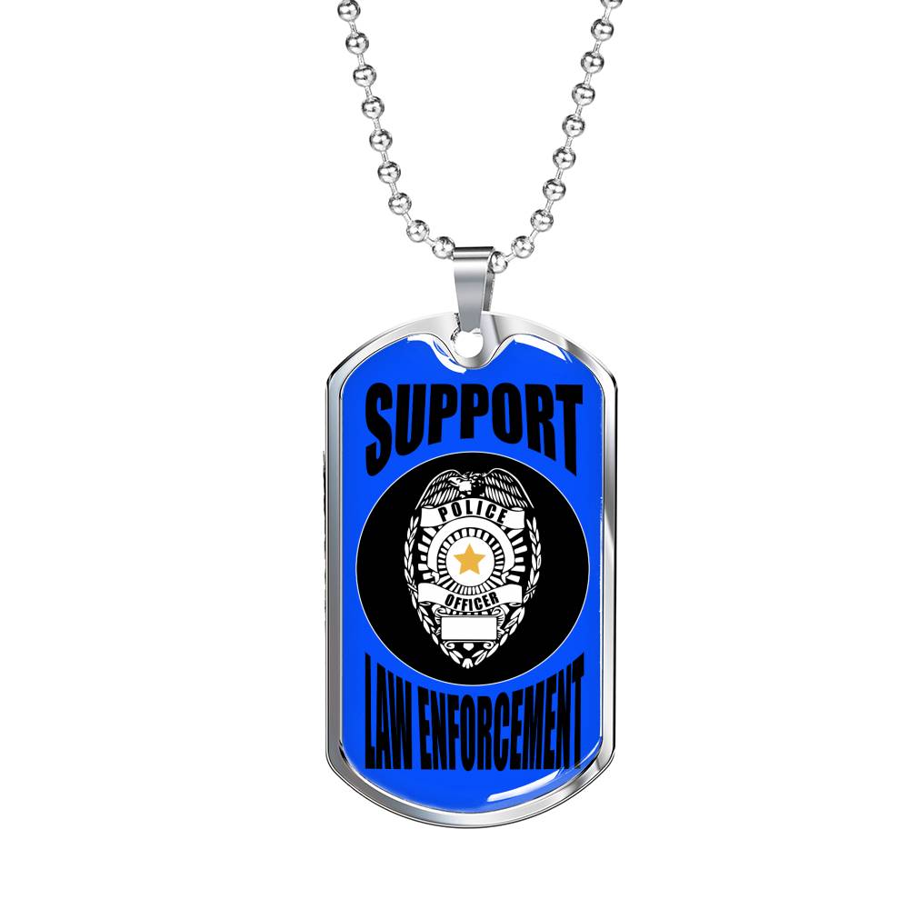 Support Law Enforcement Police Necklace Stainless Steel or 18k Gold Dog Tag 24" Chain-Express Your Love Gifts