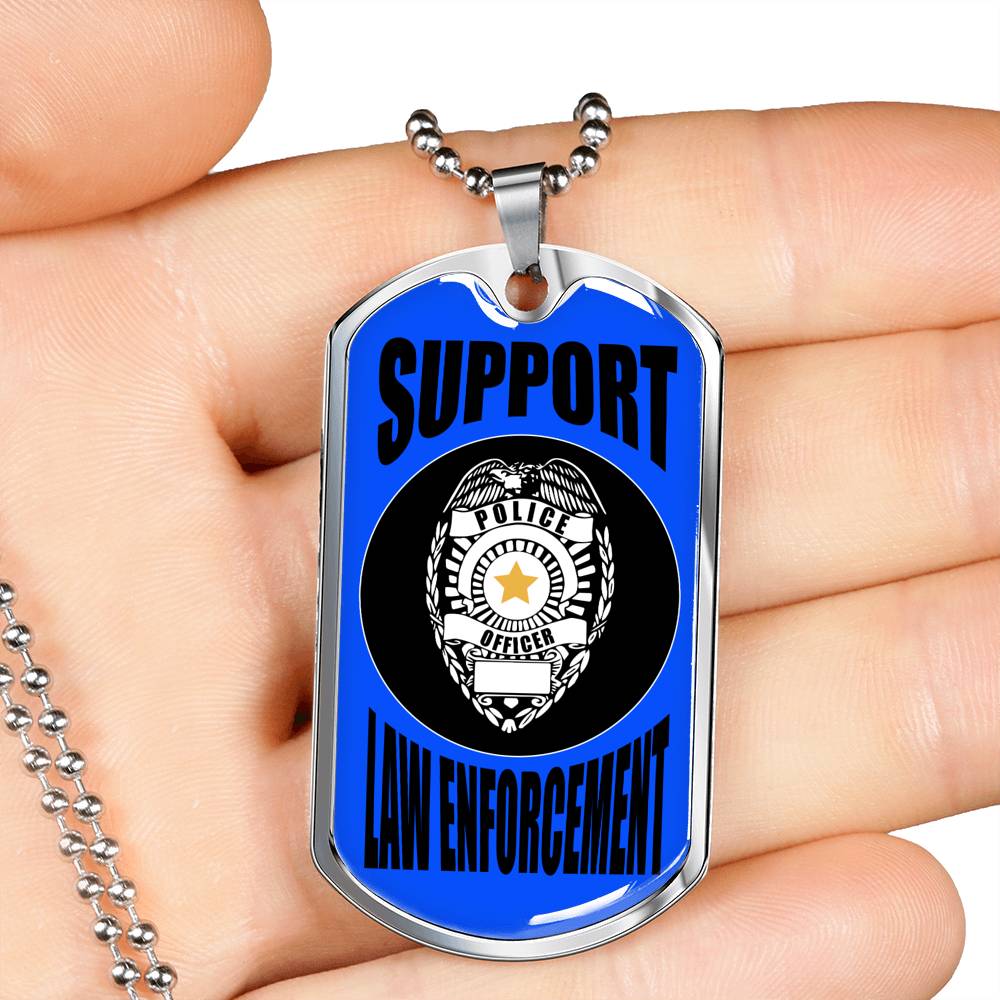 Support Law Enforcement Police Necklace Stainless Steel or 18k Gold Dog Tag 24" Chain-Express Your Love Gifts