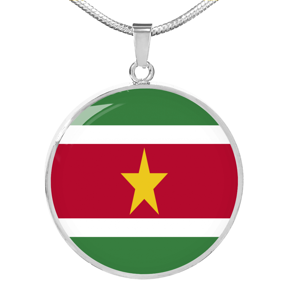 Suriname Flag Necklace Circle Pendant Stainless Steel or 18k Gold 18-22"-Express Your Love Gifts