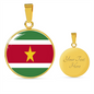 Suriname Flag Necklace Circle Pendant Stainless Steel or 18k Gold 18-22"-Express Your Love Gifts