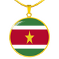Suriname Flag Necklace Circle Pendant Stainless Steel or 18k Gold 18-22"-Express Your Love Gifts