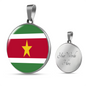 Suriname Flag Necklace Circle Pendant Stainless Steel or 18k Gold 18-22"-Express Your Love Gifts