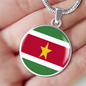 Suriname Flag Necklace Circle Pendant Stainless Steel or 18k Gold 18-22"-Express Your Love Gifts