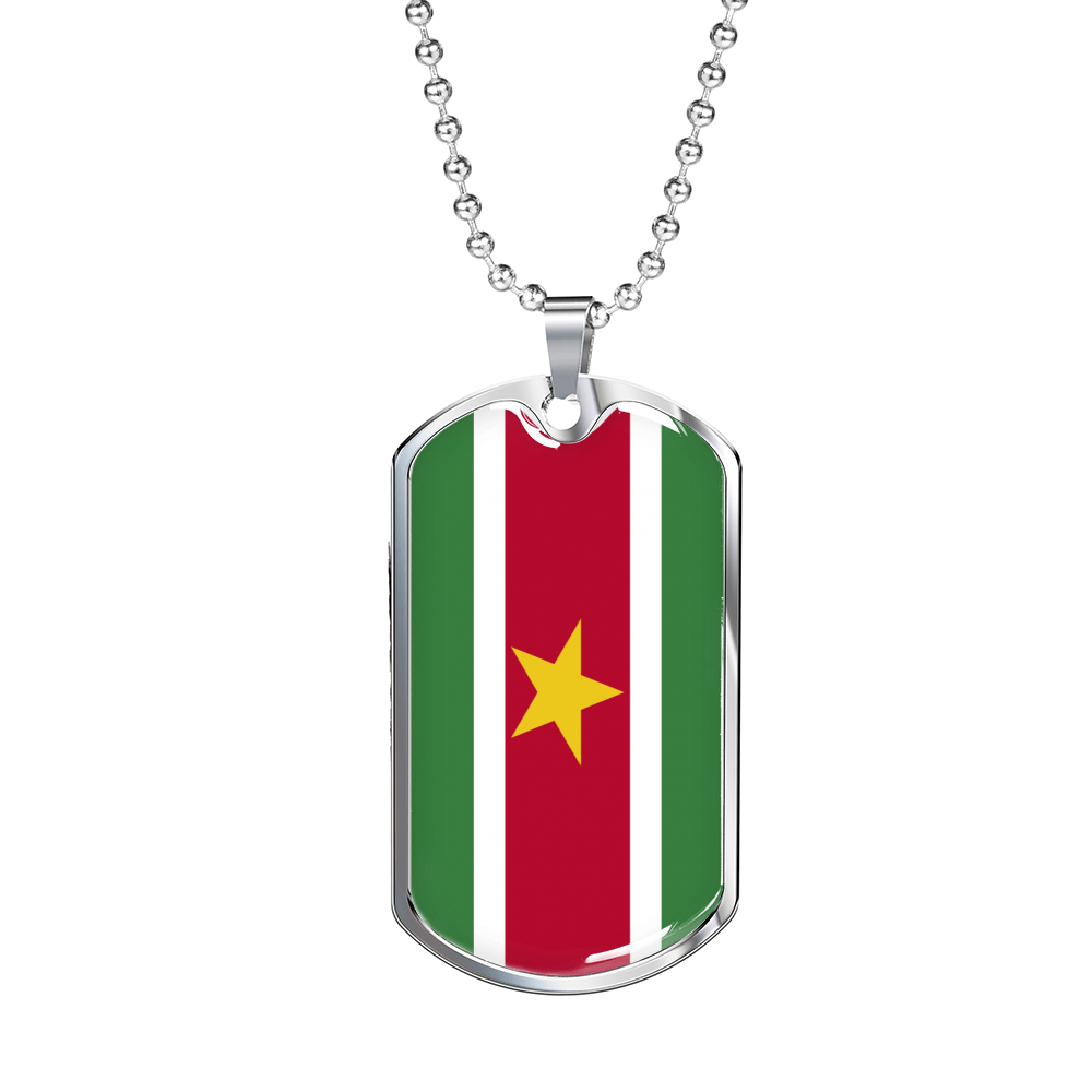 Suriname Flag Necklace Stainless Steel or 18k Gold Dog Tag 24" Chain-Express Your Love Gifts